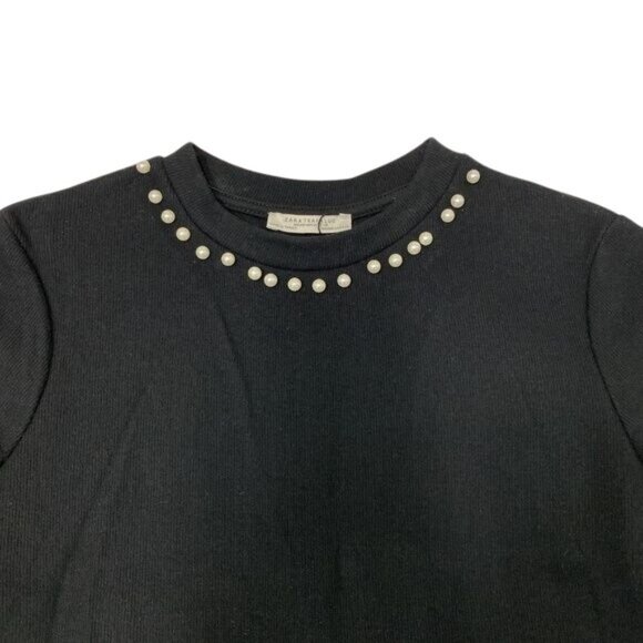 Zara Trafaluc Black Pearl-Embellished Ribbed Knit Sweater Top - Picture 5 of 6